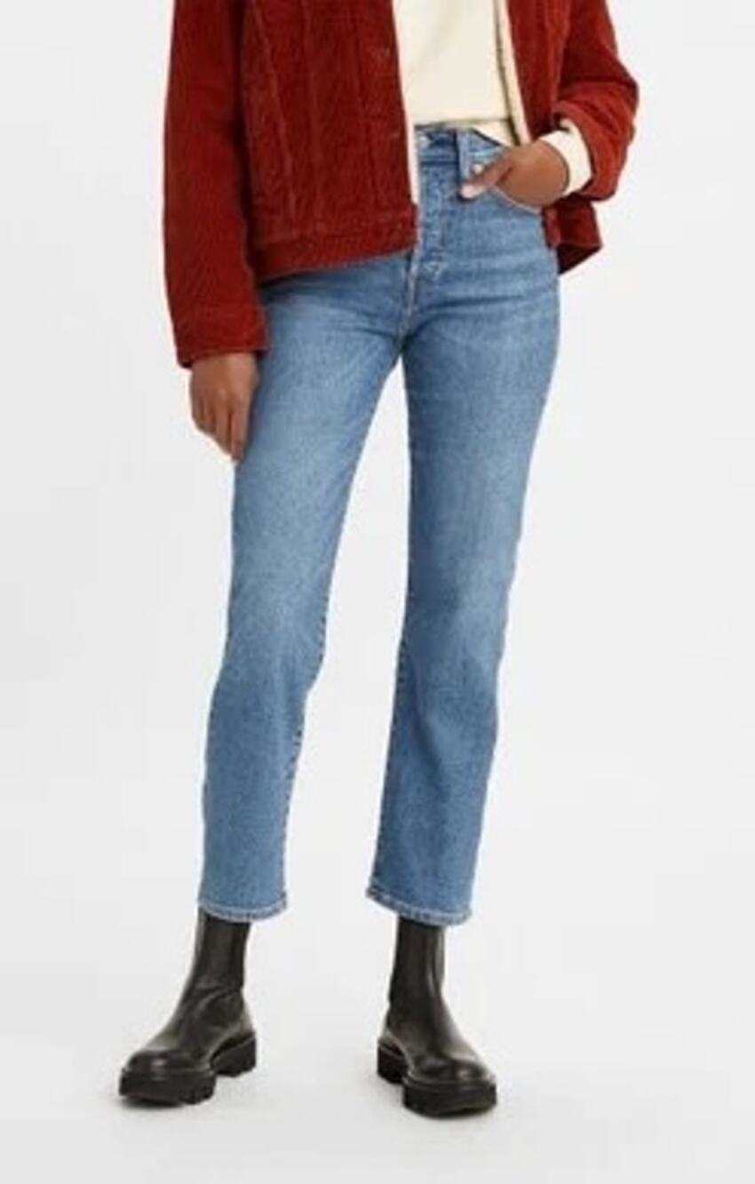 Levi's Wedgie Straight Jeans Medium Wash Blue Womens 24 High Rise Baggy Relaxed